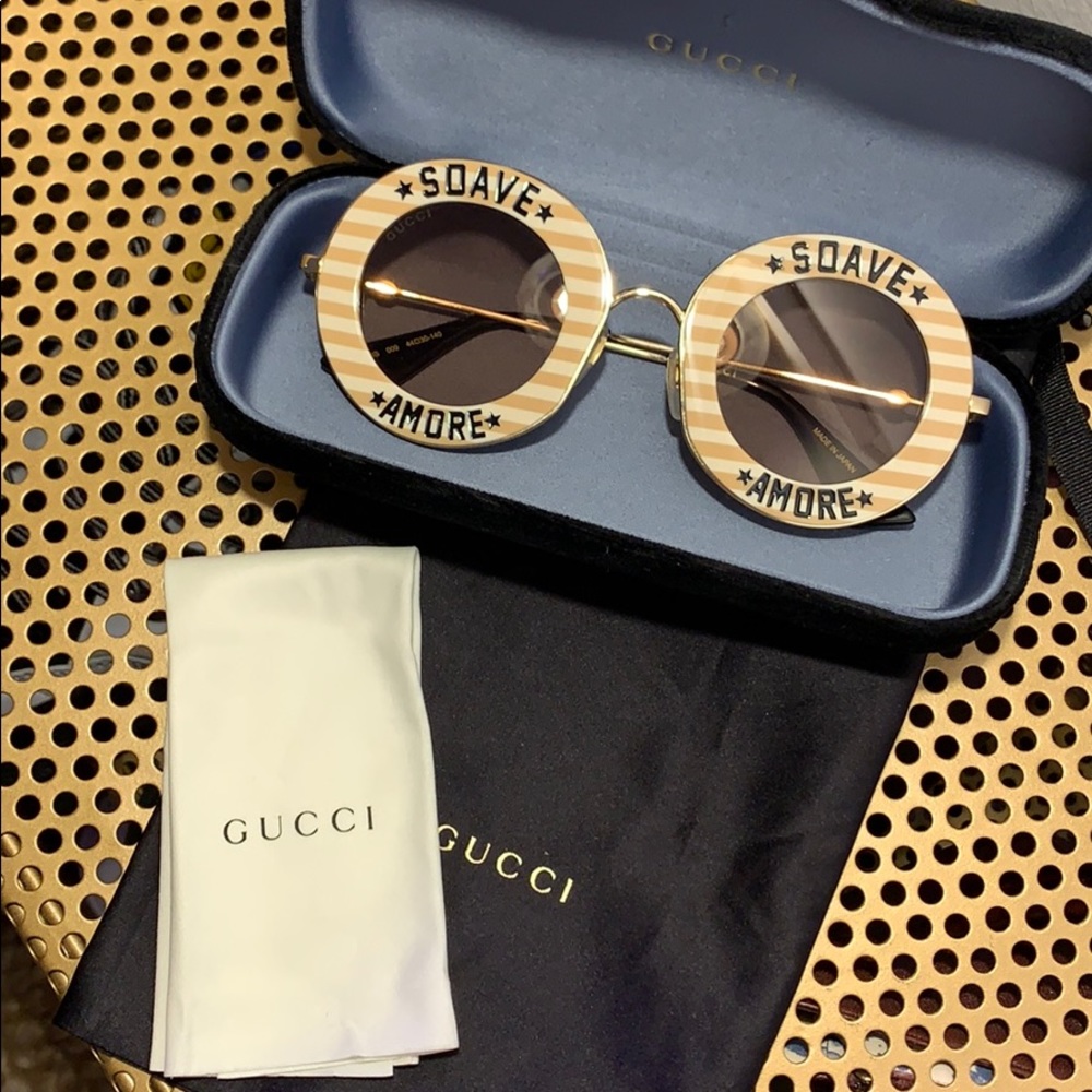GUCCI Soave Amore striped round acetate sunglasses